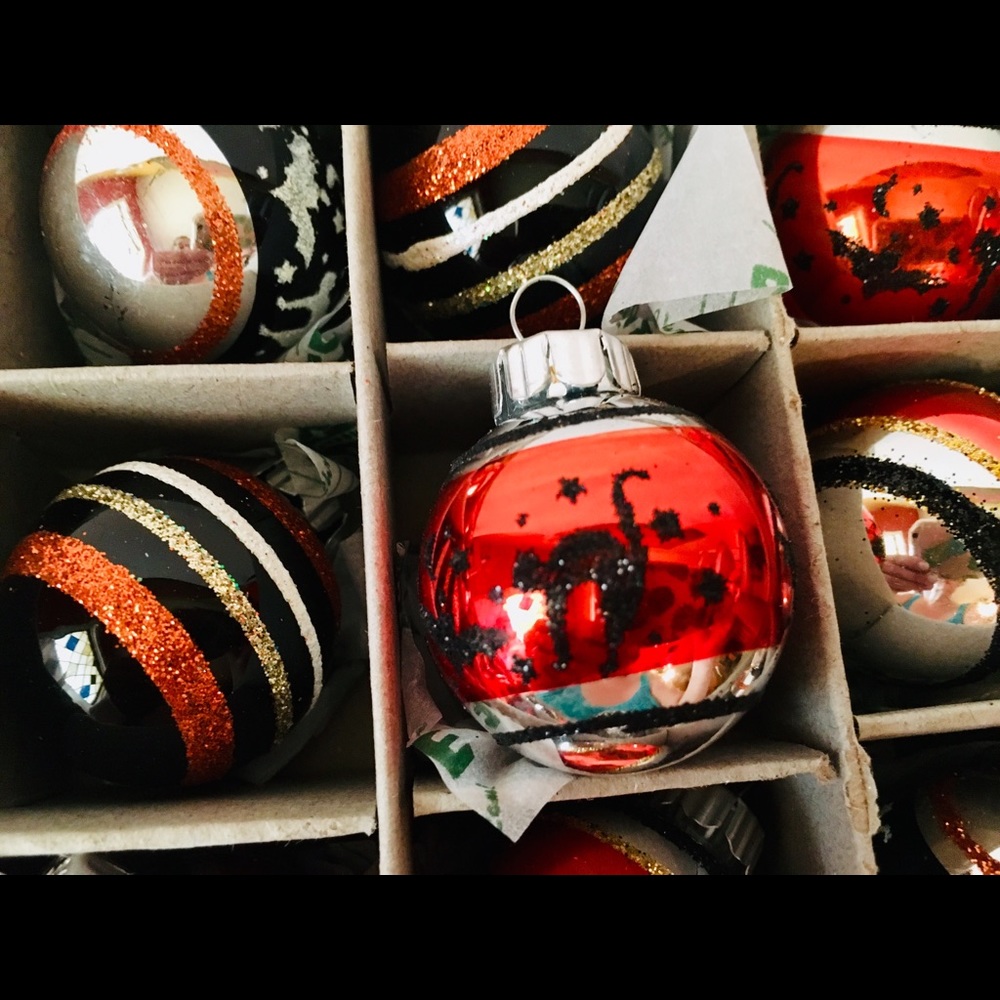 20 Halloween Radko Glass Ball Ornaments Cats Bats Glitter Stripes - Picture 3 of 8